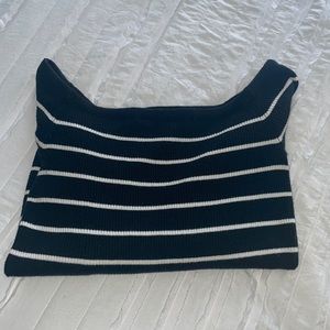 Off-the-shoulder striped black and white sweater